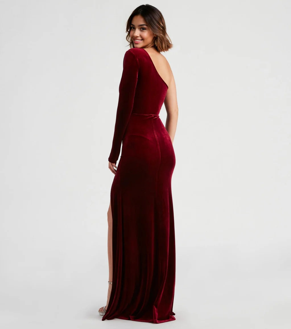 Cheyenne Formal One-Shoulder Velvet Dress