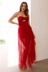 Style Sense Strapless Tulle Maxi Dress Cherry