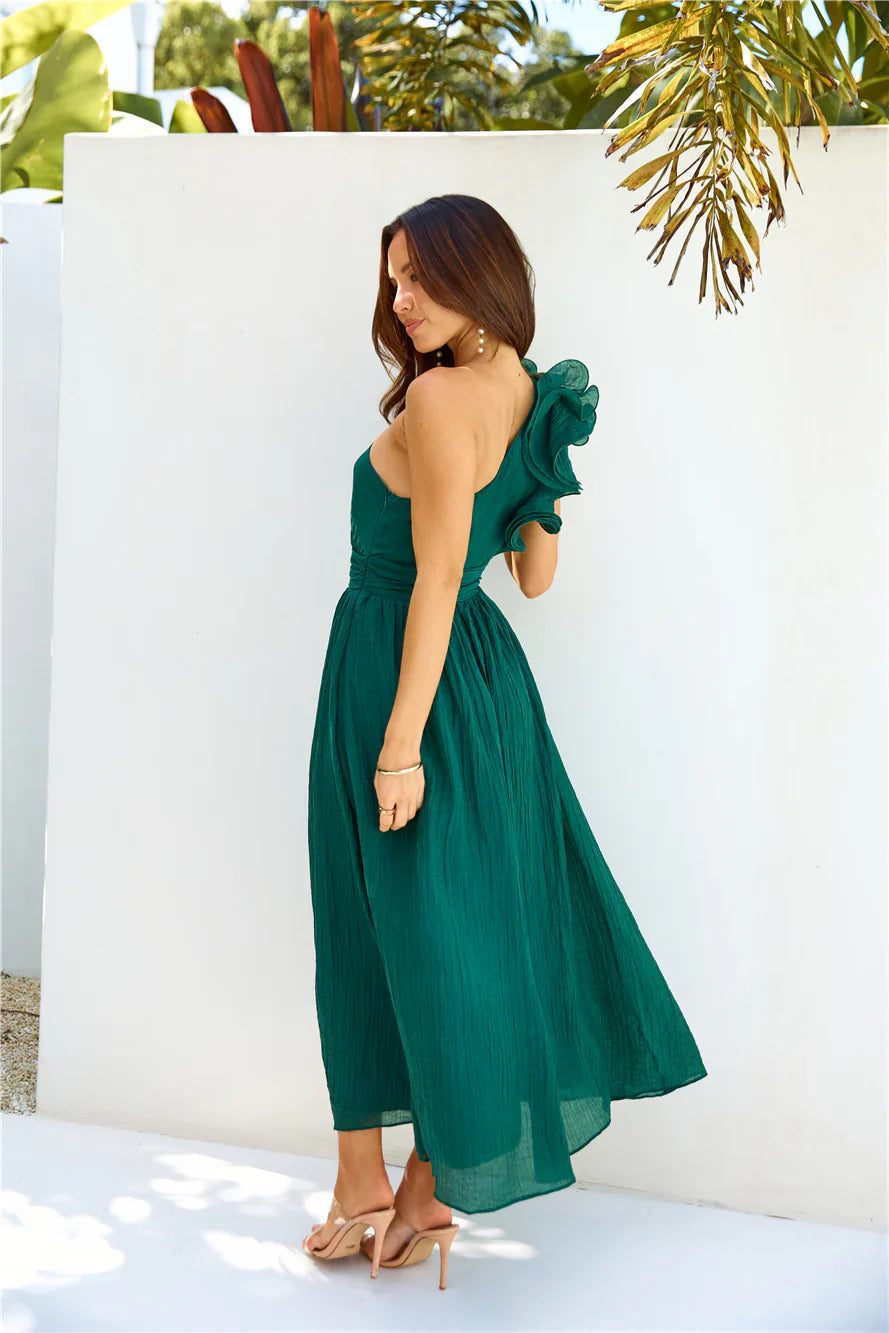 Find Out One Shoulder Midi Dress Emerald