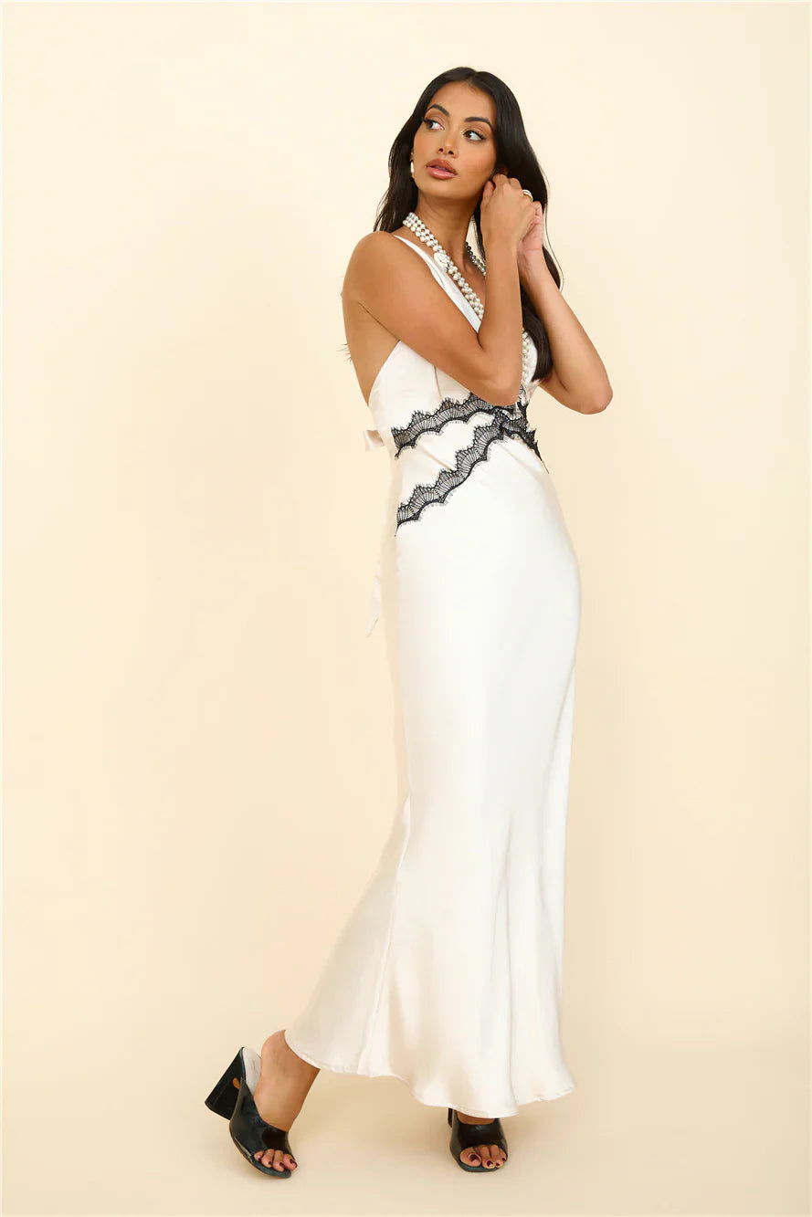 Personal Experience Satin Maxi Dress Cream