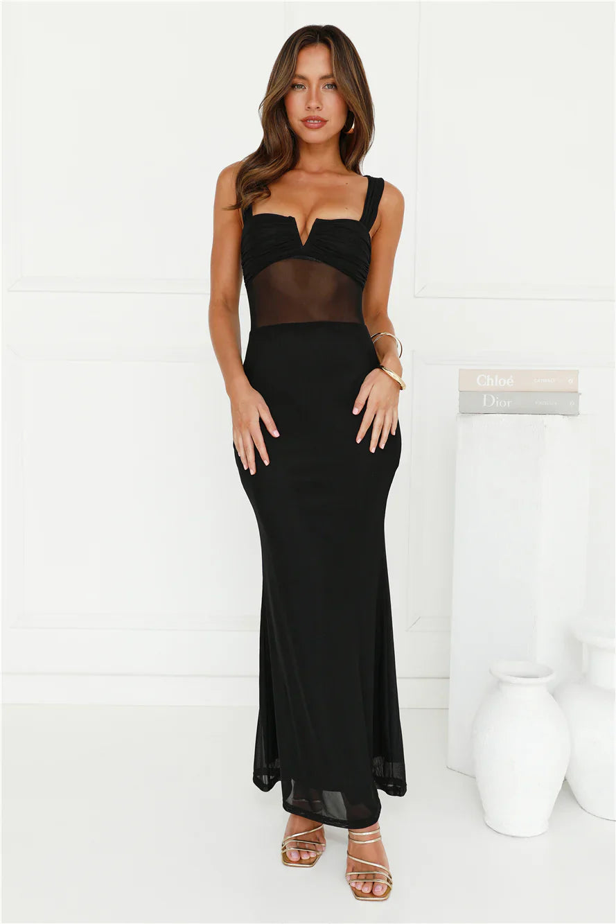 Fashion Finesse Mesh Maxi Dress Black