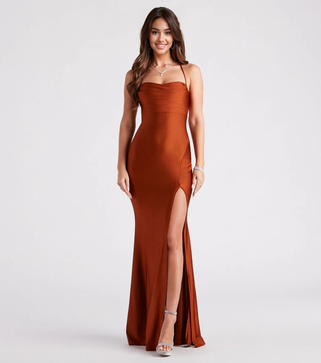 Delia Formal Cowl Neck Long Dress