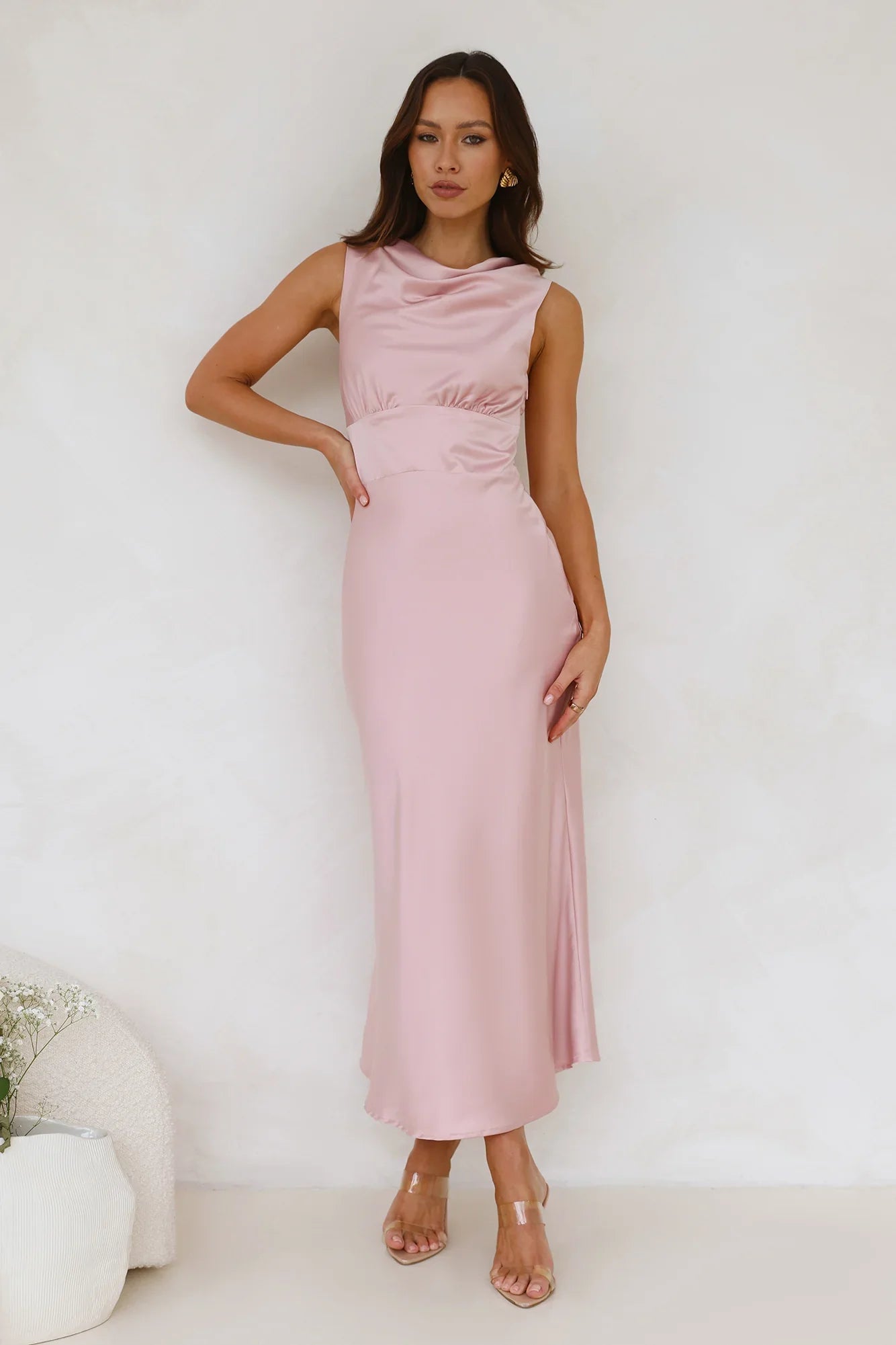 Together As One Satin Maxi Dress Pink